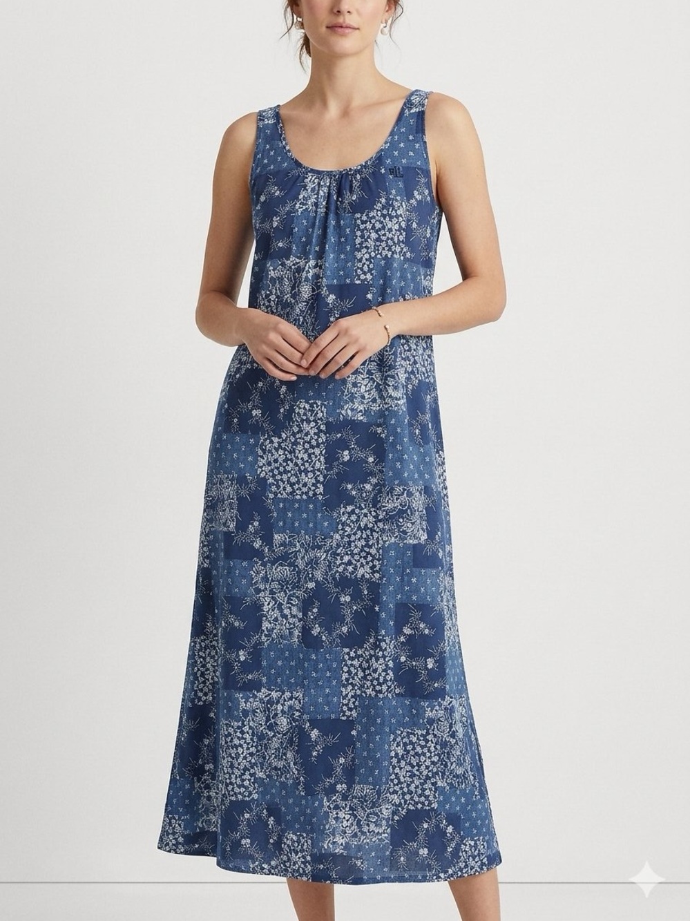 Lauren Ralph Lauren Black Label Blue Floral Tank Dress Size Small
